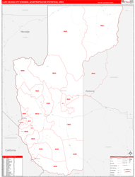 Lake Havasu City-Kingman Metro Area Wall Map Red Line Style 2024